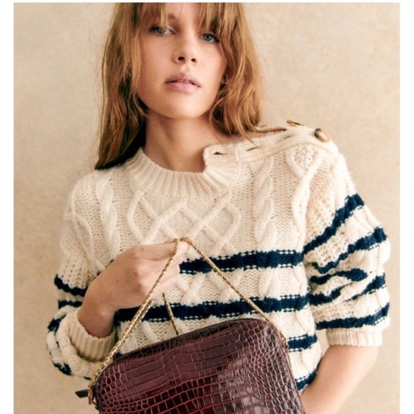 SEZANE James Jumper stripes Ecru/Navy | Size M | with FREE Sezane hair scrunchie - Picture 4 of 12